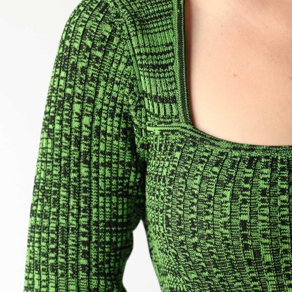 Ganni Melange Dress Midi Green Knit Long Sleeve Bodycon XS - Picture 5 of 11